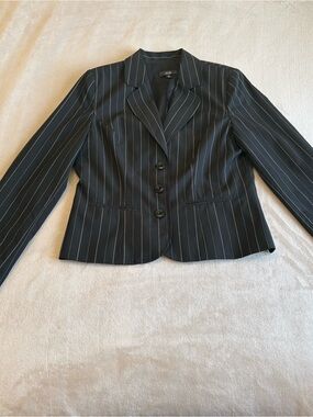 AGB Women's Black Pinstripe Tailored Blazer